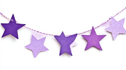 Obraz premium Purple Glitter Star Garland on White Background