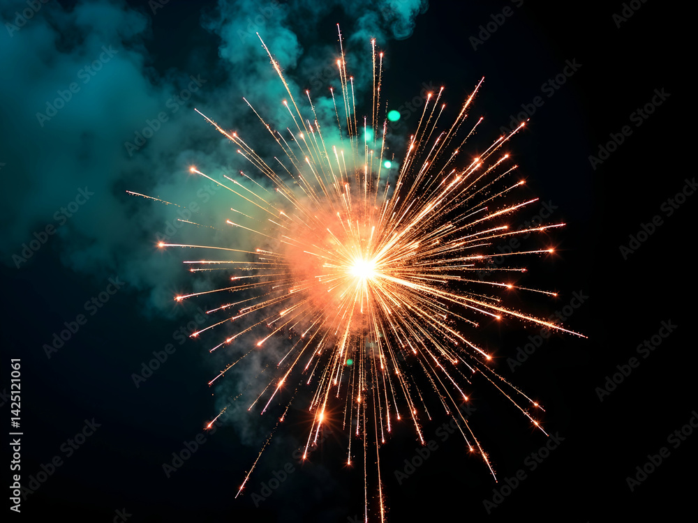 Poster mesmerizing firework display, a vibrant explosion of light and color suspended in time, capturing th