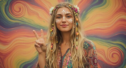 Woman with Face Paint Showing Peace Sign