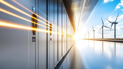 Innovative energy storage solutions coastal city floating island bright sunlight futuristic design