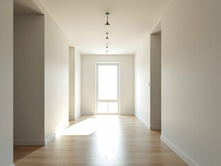 Fototapeta premium Minimalist Interior, An Empty Hallway Bathed in Natural Light, Presenting Clean Lines, and Neutral Tones that Evoke a Sense of Spaciousness and Calm Simplicity