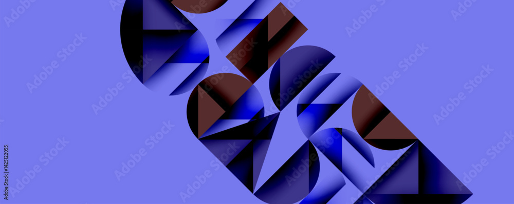 Aufkleber Abstract geometric composition. Dark shapes overlap, creating dynamic visual effect against vibrant purple background. Modern design, clean lines, minimalist aesthetic.