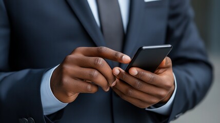 African American Businessman Using Smartphone for Communication and Business Growth