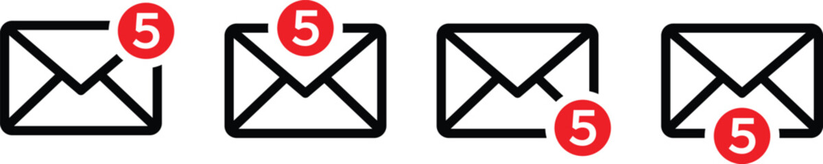 Email message notification vector icon set. Unread message icon sign for app or web. Vector illustration