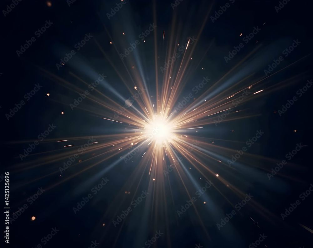 Aufkleber radiant burst of starlight, an abstract display of light beams emanating outwards with sparkling dus