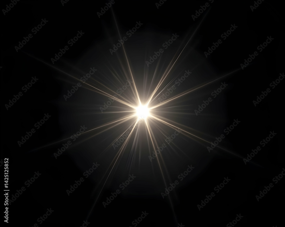 Poster radiant light burst emanating from a central point, casting luminous rays across a deep space, highl