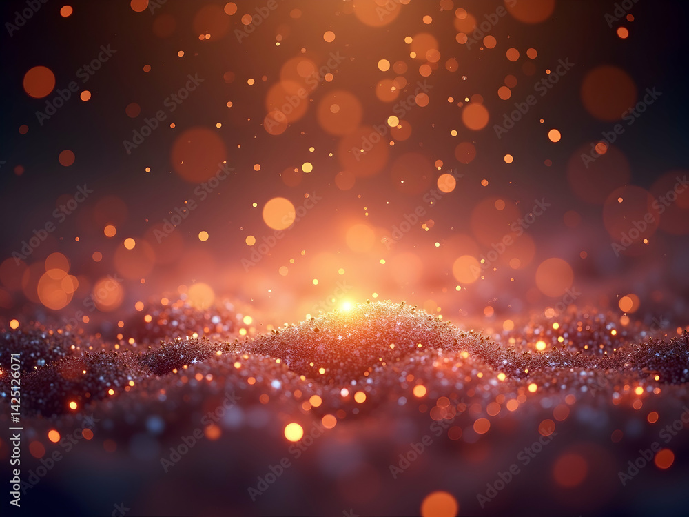 Poster radiant particles, a luminous display of floating glitter with glowing orbs and softly blurred edges