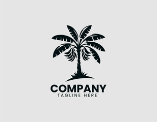 Obraz premium Detailed Banana Tree Silhouette with Fruit Bunch Vector Logo Design