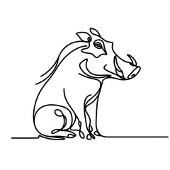 Fototapeta premium Warthog sitting in side view line art
