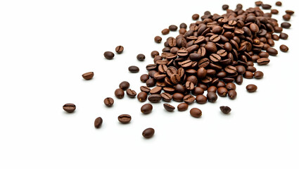 Scattered roasted coffee beans on a white surface create a visually appealing image that emphasizes warmth and the raw beauty inherent in coffee preparation