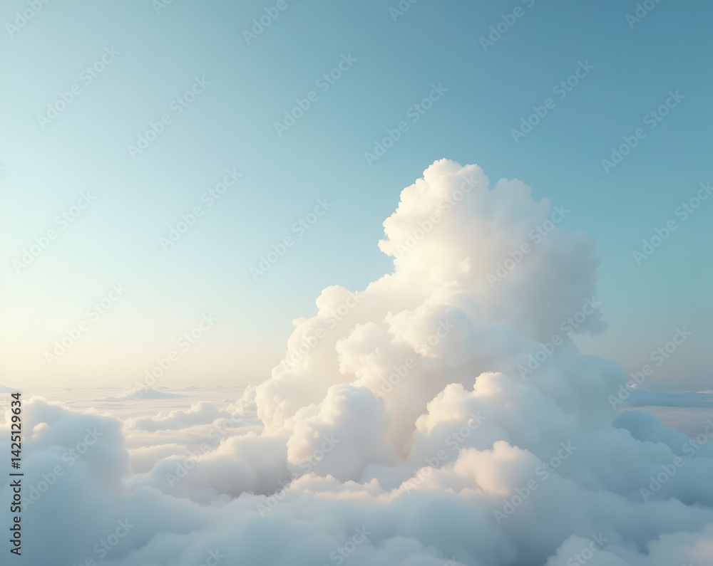 Aufkleber serene cloudscape, a soft palette of sky and cumulus clouds drifting above a low horizon, ideal for 