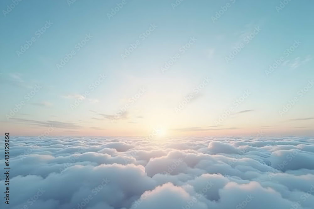 Aufkleber serene cloudscape, an aerial view of puffy clouds stretching to the horizon under a pastel sky, perf