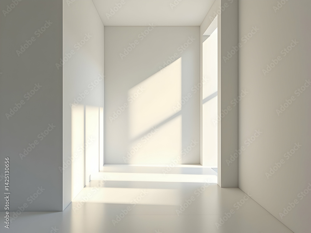Poster serene minimalism, an empty hallway bathed in natural light showcasing purity simplicity and modern 