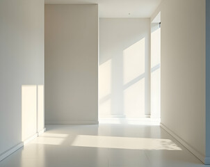 Obraz premium Serene Minimalism, An Empty Hallway Bathed in Natural Light Showcasing Clean Lines and Architectural Simplicity in a Contemporary Interior Design Concept