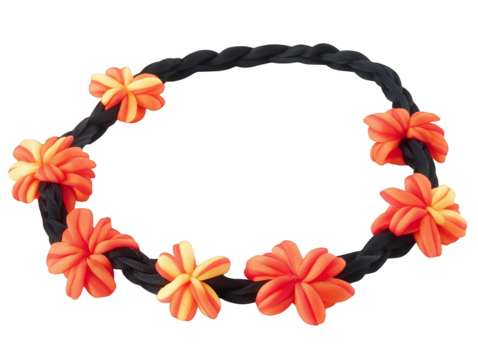 Isolated Necklace Illustration Of Orange Floral Ornament With Black Beads