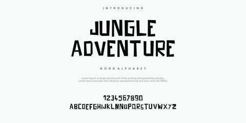 Jungle Adventure Abstract Fashion font alphabet. Typography typeface uppercase lowercase and number. vector illustration