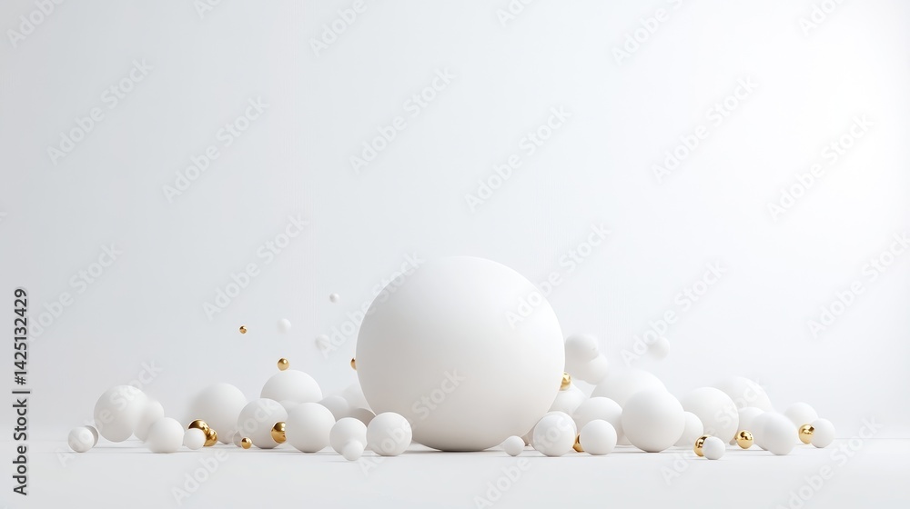 Poster white sphere with gold accents minimalist style high-resolution render centered composition smooth t