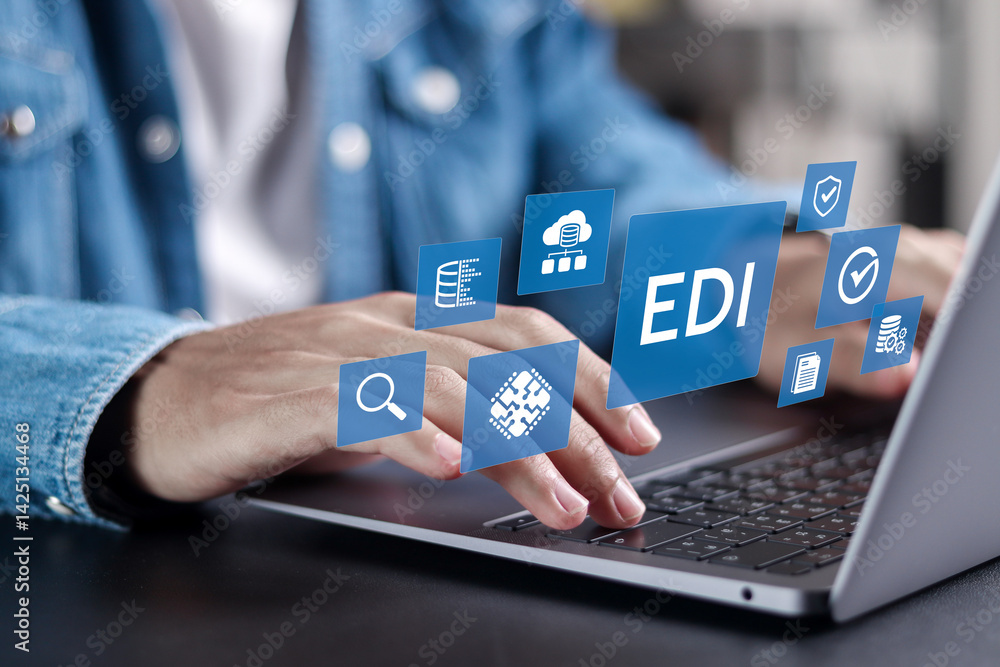 Poster edi electronic data interchange concept. platform for exchanging business documents between organiza