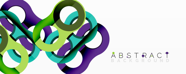 Colorful ribbons intertwine, creating dynamic abstract composition. Bright hues blend, forming modern visual experience. Smooth shapes suggest movement, energy.