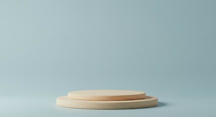 Wooden Platform for Product Display on Light Blue Background