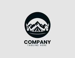Night Camping Scene Tent Mountains Vector Logo Design
