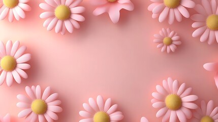 Pink Daisies Frame with Pastel Background.