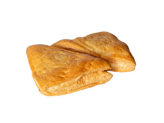 Puff pastry pies with filling. Triangular pies isolated on white background. Homemade snacks