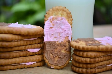 A glass of milk and cookies