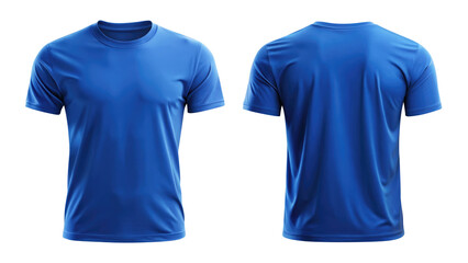 royal blue blank t shirt template from two sides isolated on transparent white background, clipping path
