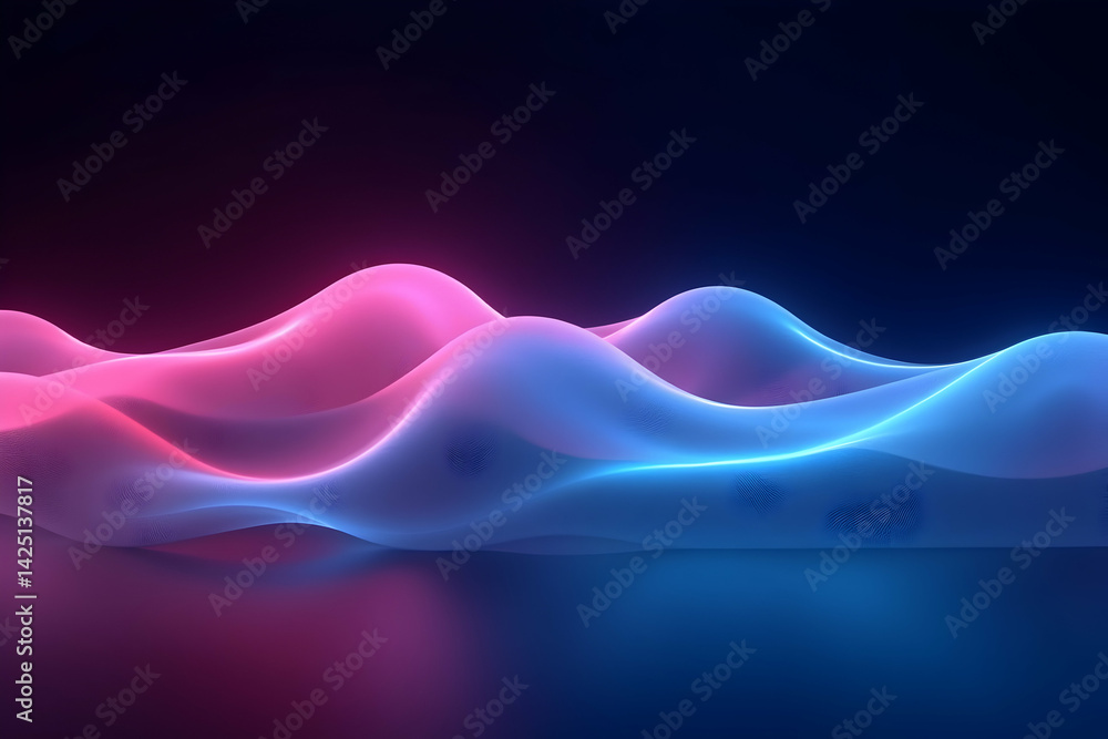 Poster striking high-contrast neon wave, a mesmerizing display of animate pink and blue hues creating a vis
