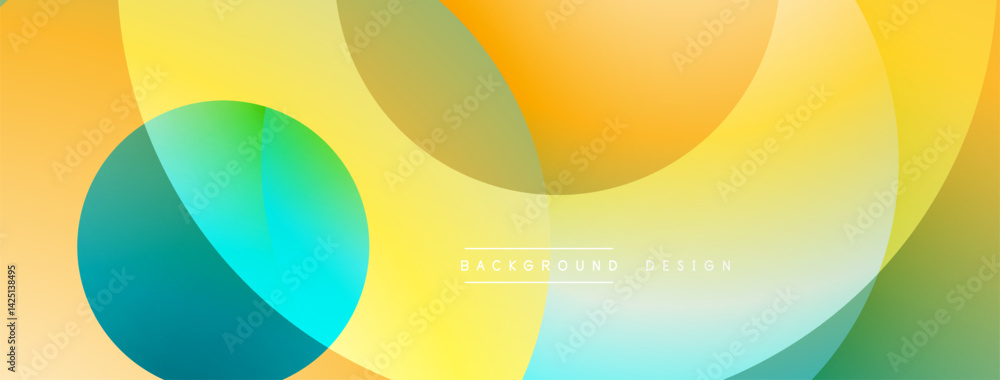 Poster Abstract background features overlapping circles. Colors blend from orange, yellow, green, turquoise. Soft gradients create smooth transitions, modern design element.