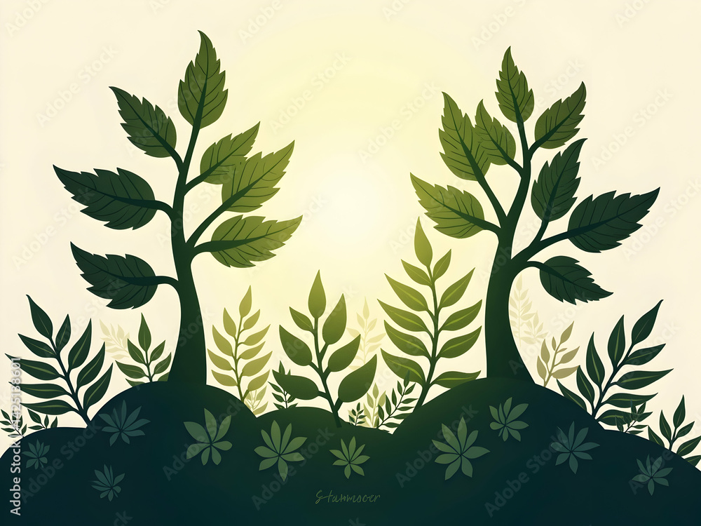 Poster stylized plant silhouettes create a visually appealing and harmonious graphic blending effect, suita