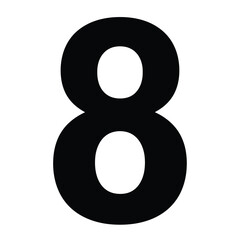 Number 8 silhouette. This image presents a bold, black number 8 in a clear and minimalistic style, symbolizing numeral, digit, and typography. Vector clipart illustration design.
