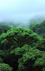 green forest with fog