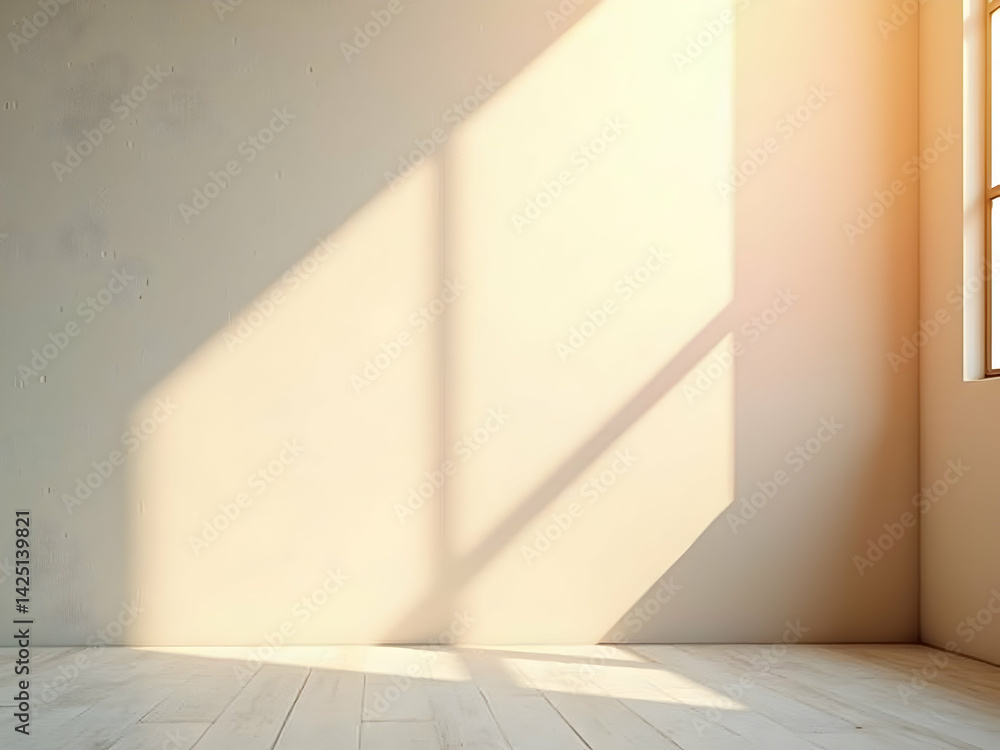 Poster sunlight casting soft shadows across an empty room interior, emphasizing light play and architectura