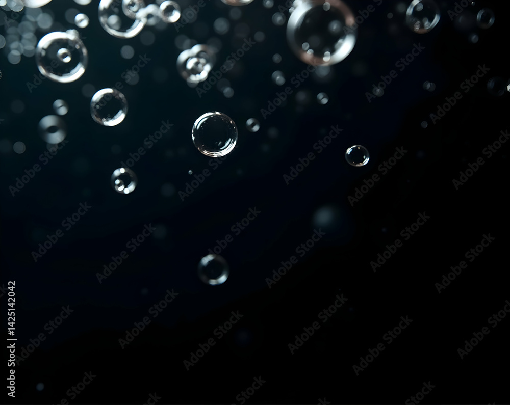 Poster underwater ascent, a captivating close up of translucent bubbles rising gracefully in a serene aquat