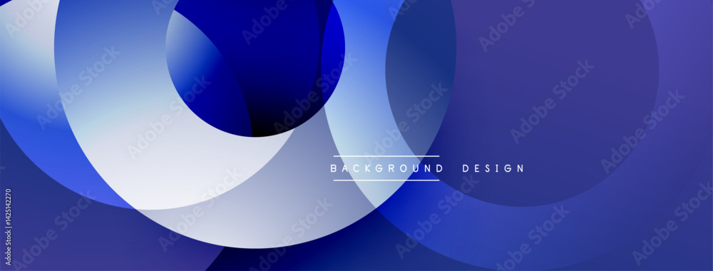 Aufkleber Abstract blue design features overlapping circles. Gradient shades create depth, modern aesthetic. Minimalist composition suits backgrounds, presentations, digital art. Smooth transitions, calming vis
