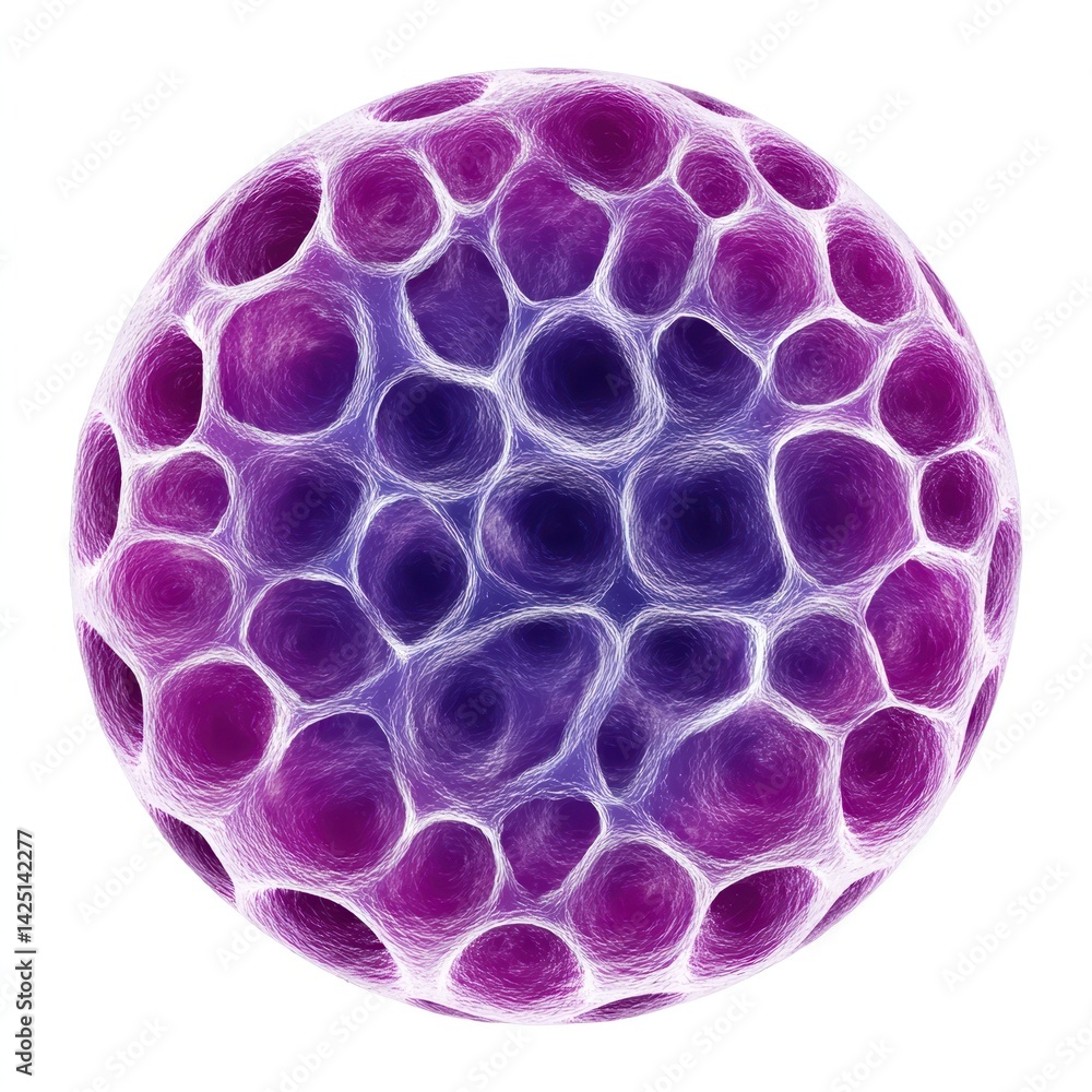 Poster a colorful, abstract representation of a cellular structure, featuring intricate bubble-like shapes 