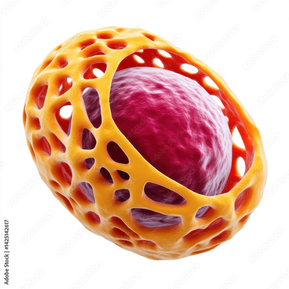 Aufkleber a vibrant, 3d rendering of a cell structure, showcasing a complex outer membrane and a distinct inte