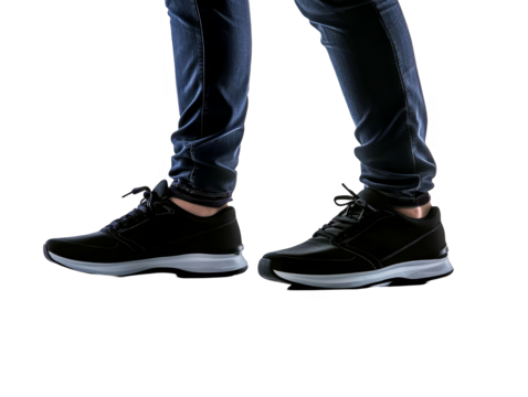 Isolated Photo of Man's Legs in Black Sneakers on Transparent Background