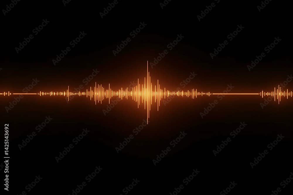 Poster vibrant audio visualization, a luminous waveform displaying sound's energy and dynamics with glowing