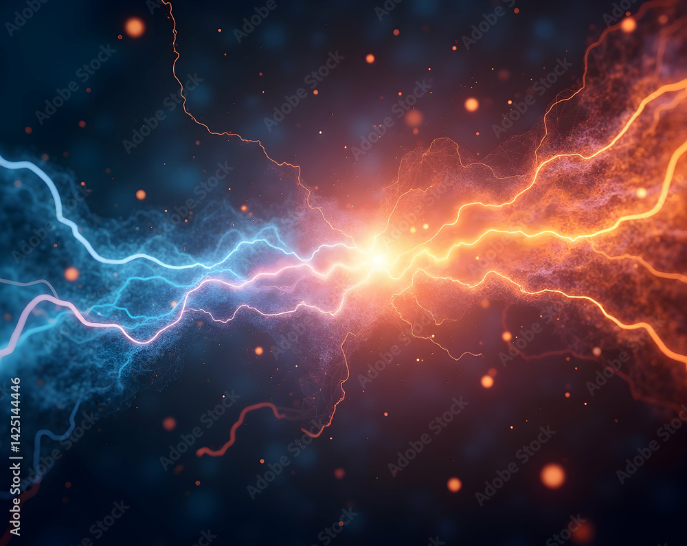 Poster vibrant energy field with electric arcs, a mesmerizing display of dynamic plasma and luminous curren