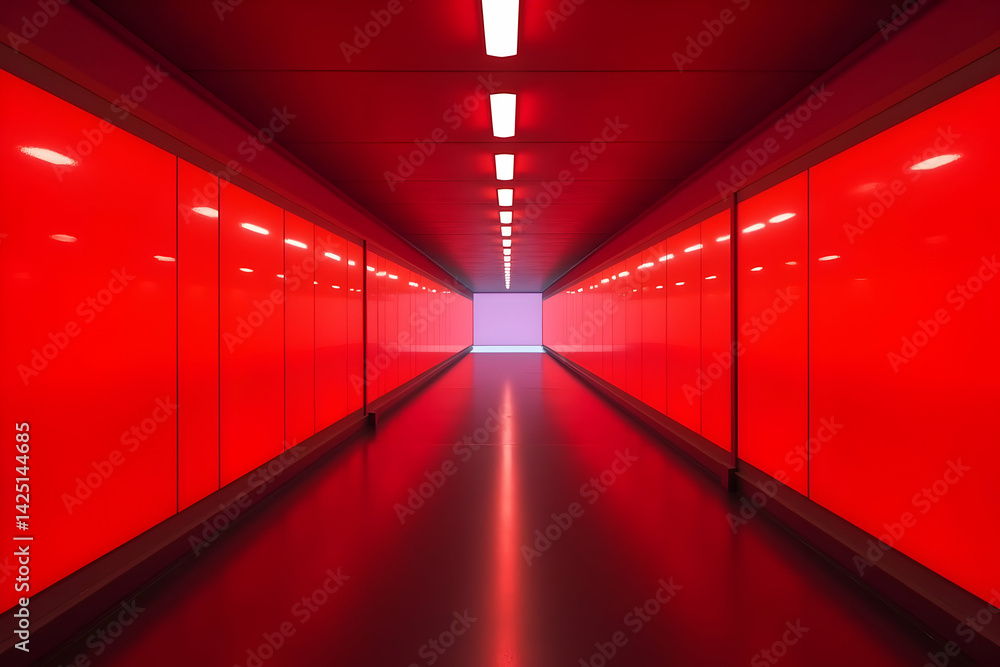 Poster vibrant fluorescent corridor portrait with high contrast lighting design showcasing architectural pe