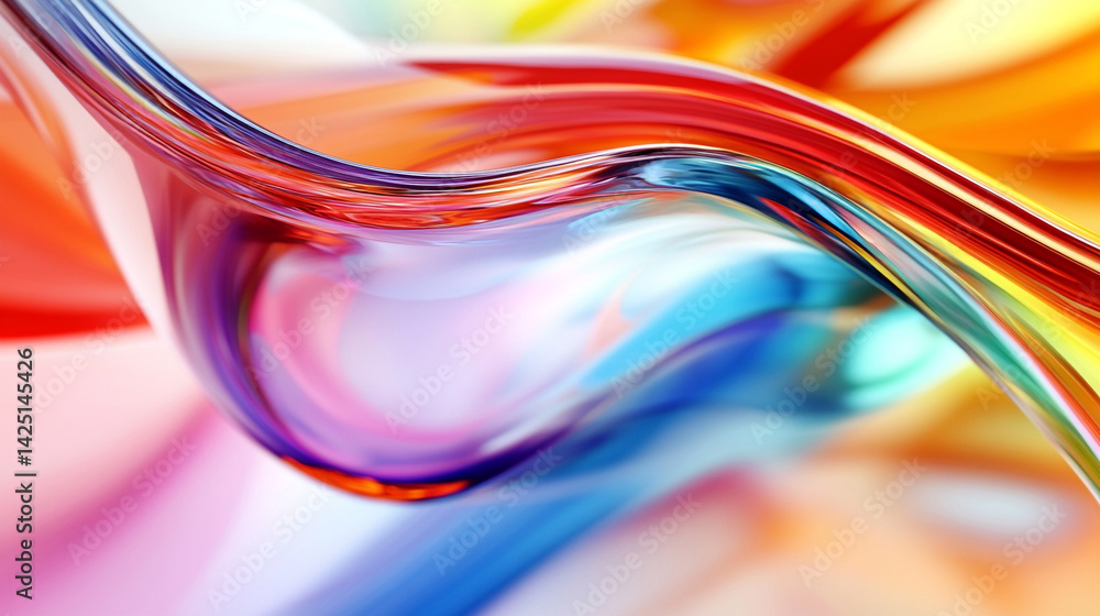 Poster abstract image featuring smooth flowing waves of vibrant color, colorful swirl with glossy effect an