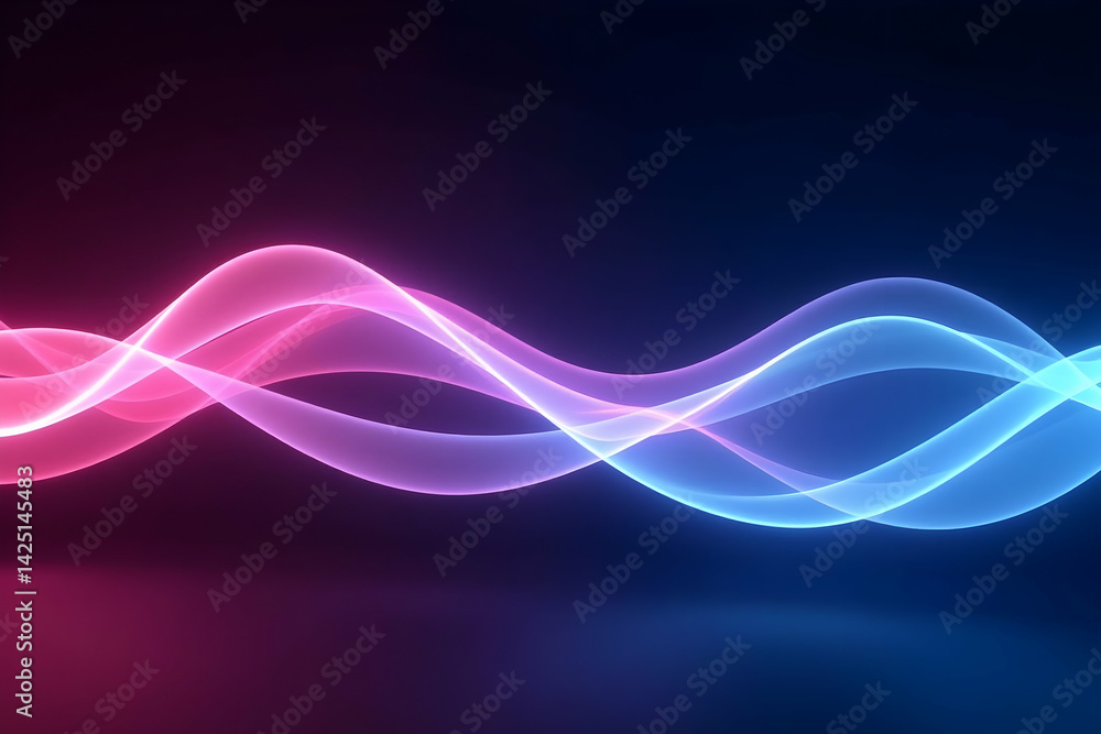 Poster vibrant neon wave, a high-contrast display of dynamic pink and blue energy flowing in a mesmerizing 