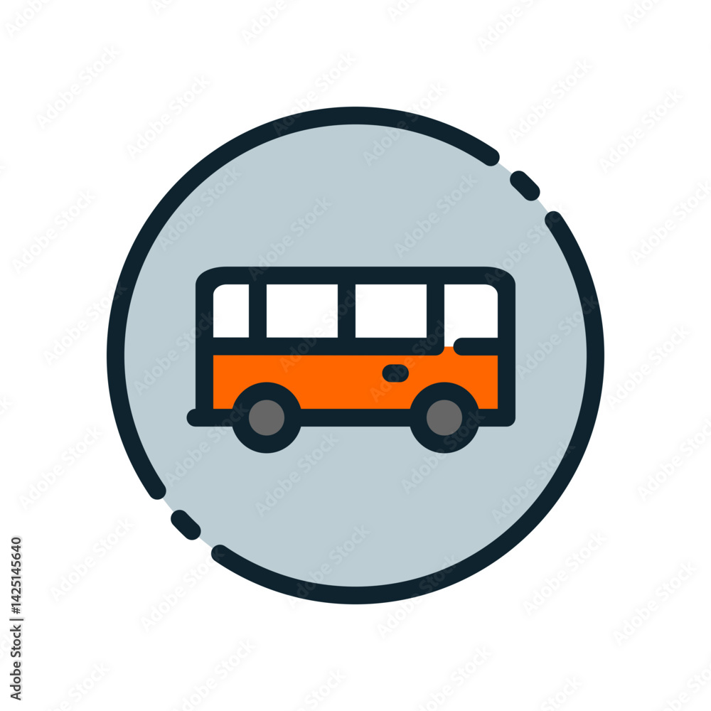 Poster design illustration graphic of circle bus icon with colored line style. suitable for ui, mobile desi
