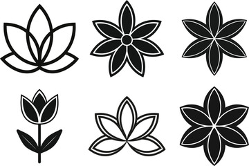 Minimal Black Flower Glyph Icon Set – Botanical Silhouette Collection

