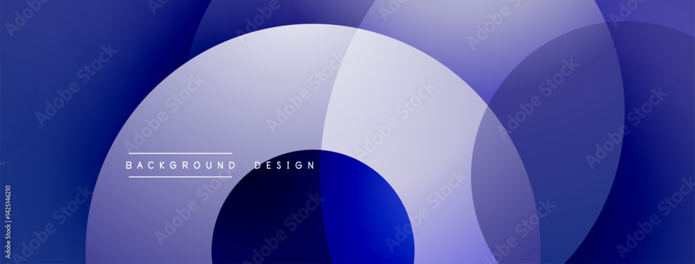 Aufkleber Abstract background features overlapping circles, gradients from dark to light blues. Minimalist design conveys depth, modern aesthetic. Subtle text reads background design.