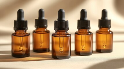 Amber glass dropper bottles filled with serum
