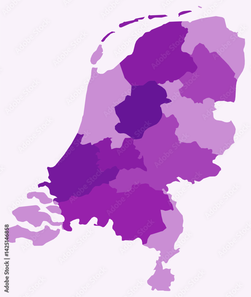 Aufkleber map of netherlands with regions. just a simple country border map with region division. purple color